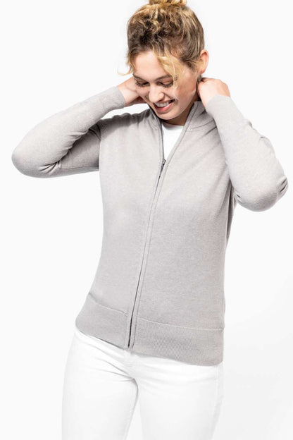 LADIES' FULL ZIP  CARDIGAN - Grey Melange - Model