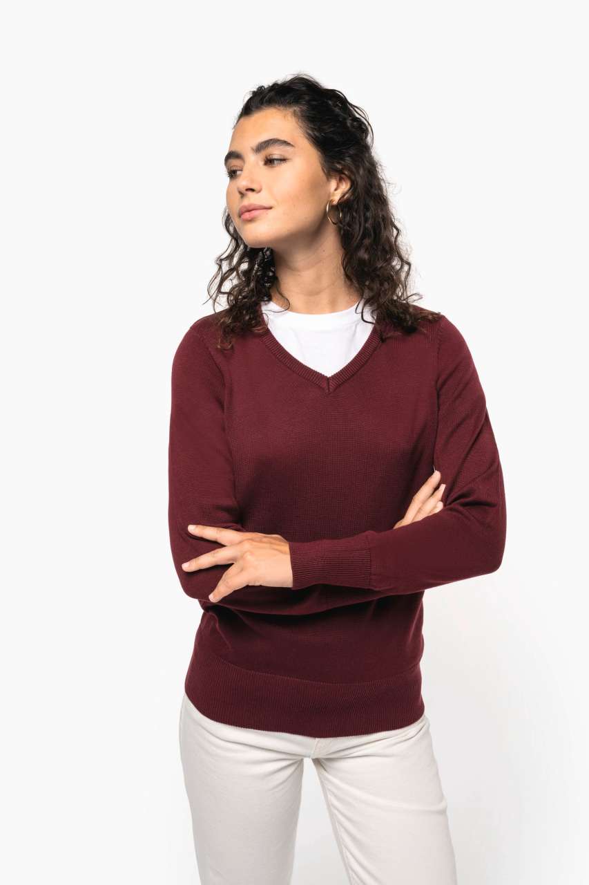 LADIES' V-NECK JUMPER - Grey Melange - Additional