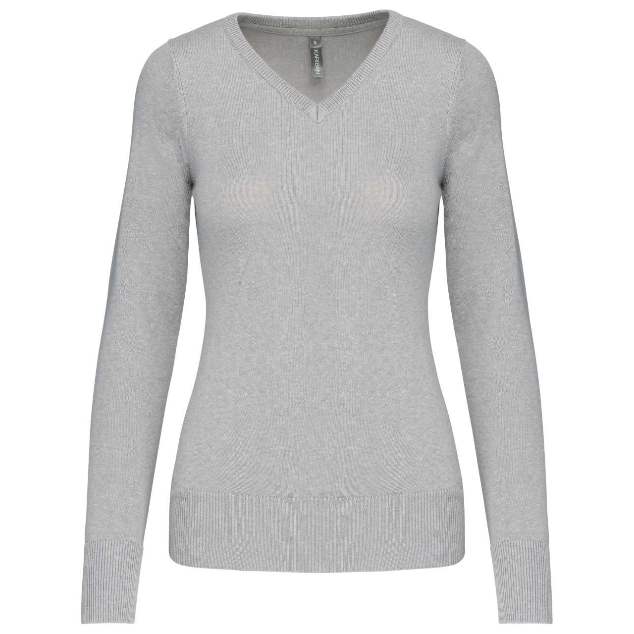 LADIES' V-NECK JUMPER - Grey Melange - Main