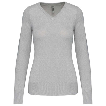 LADIES' V-NECK JUMPER - Grey Melange - Main