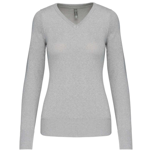 LADIES' V-NECK JUMPER - Grey Melange - Main