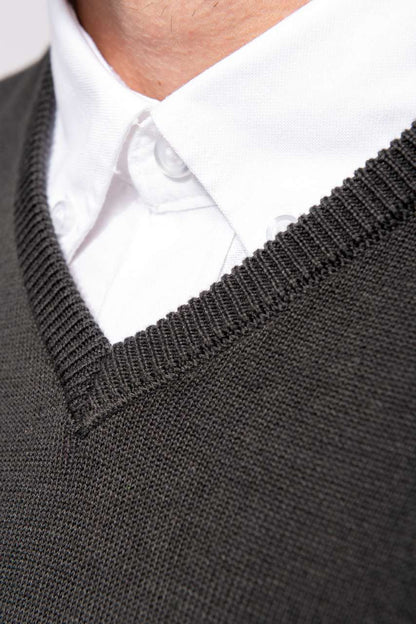 MEN'S SLEEVELESS V-NECK JUMPER - Grey Melange - Additional