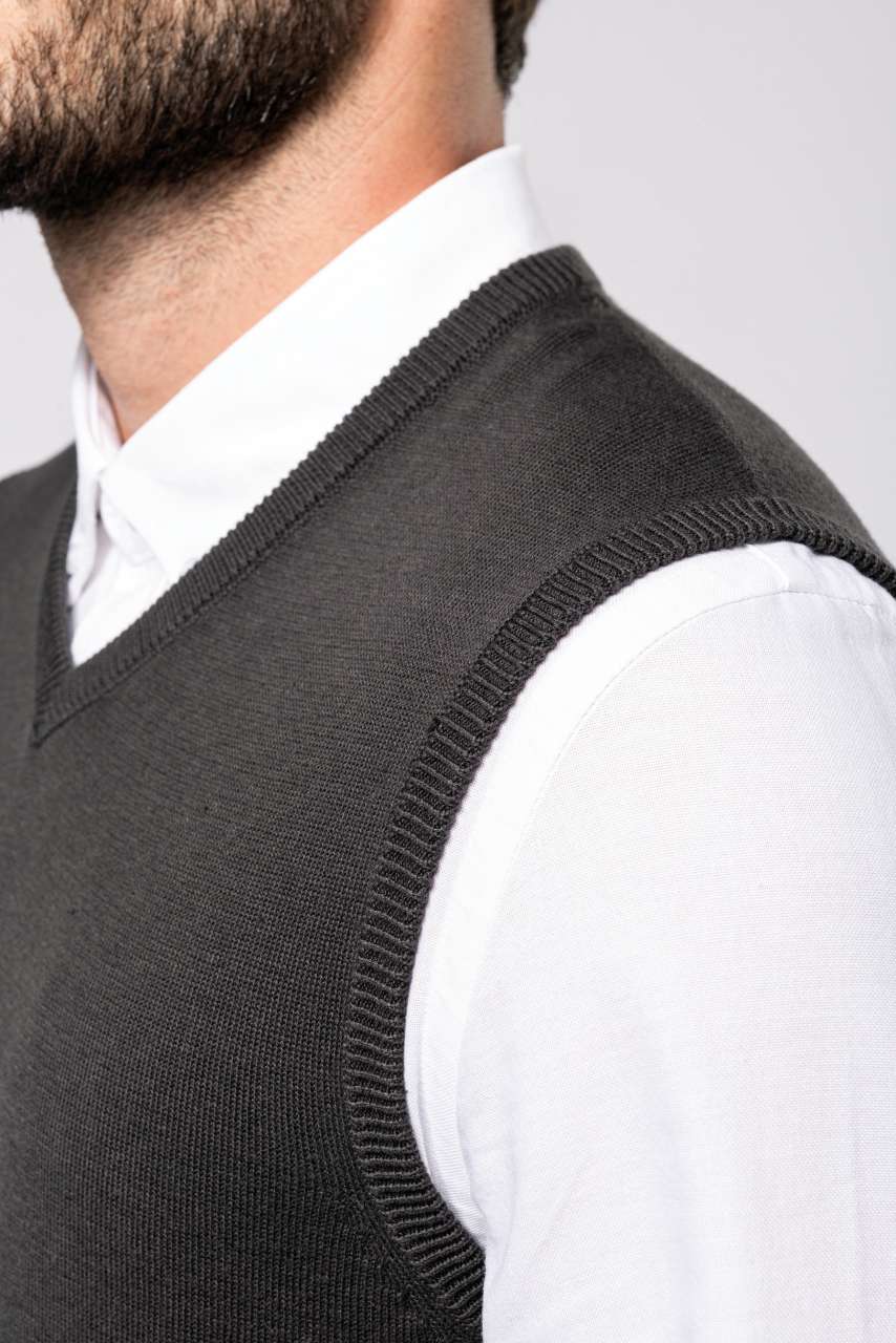 MEN'S SLEEVELESS V-NECK JUMPER - Grey Melange - Additional