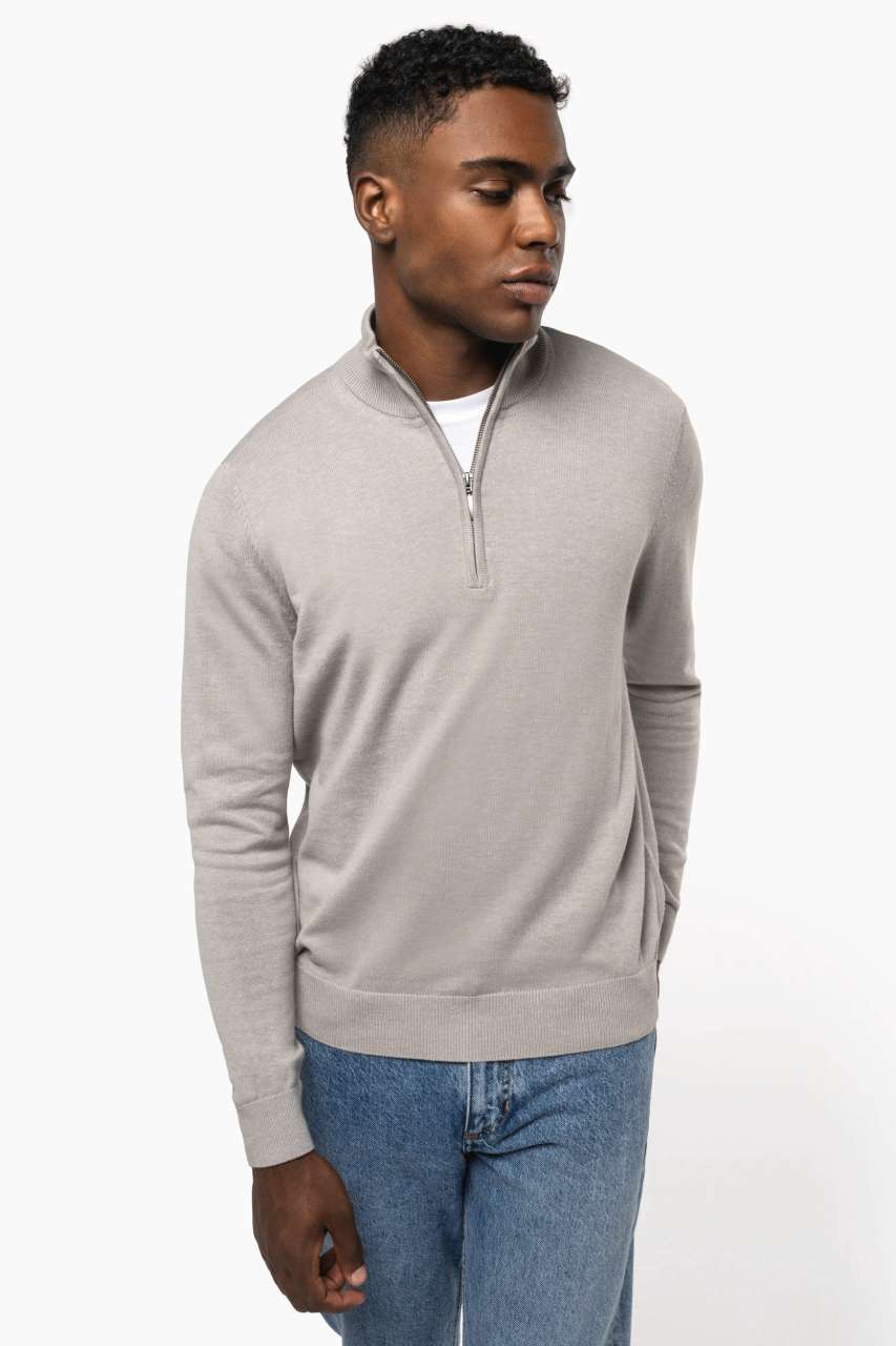 MEN'S ZIP NECK JUMPER - Grey Melange - Model