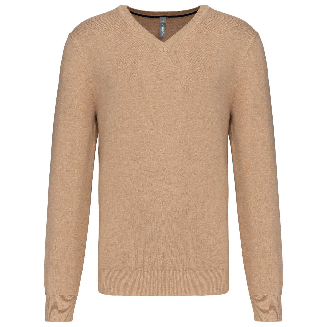 PREMIUM V-NECK JUMPER - Camel Heather - colorimageurl