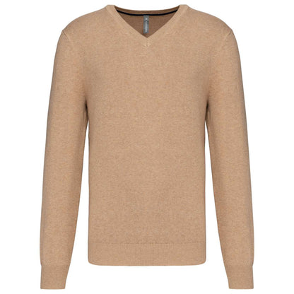 PREMIUM V-NECK JUMPER - Camel Heather - colorimageurl