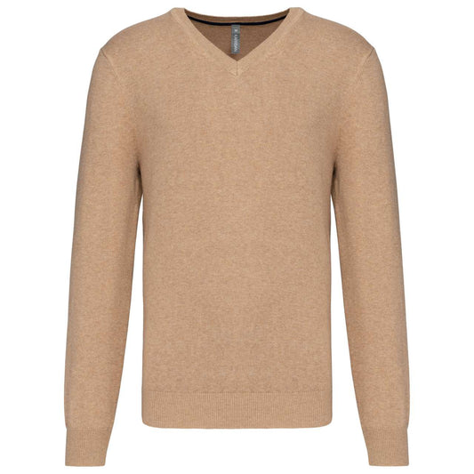 PREMIUM V-NECK JUMPER - Camel Heather - colorimageurl