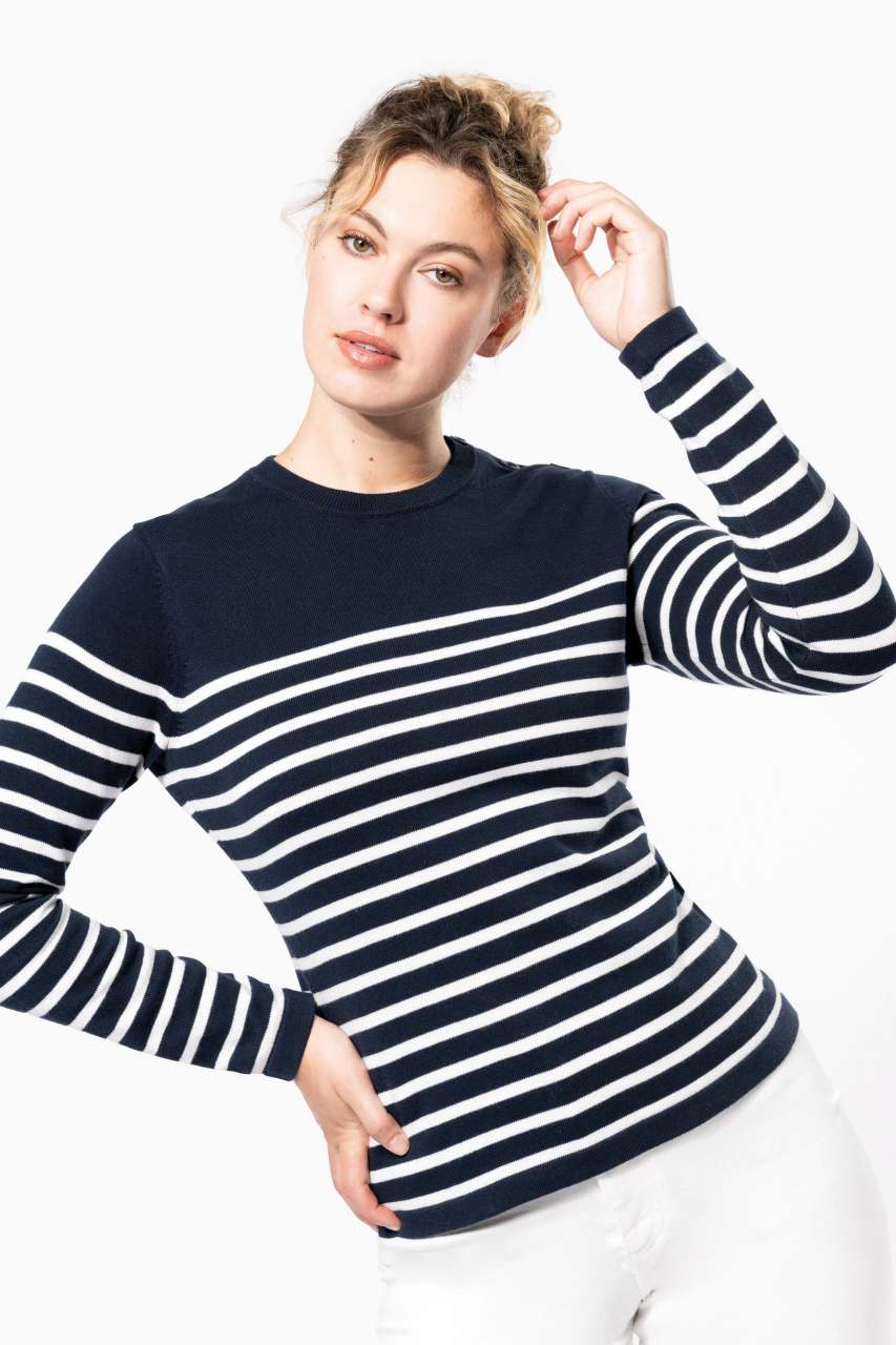 LADIES' SAILOR JUMPER - Striped Navy/Off White - modelimageurl