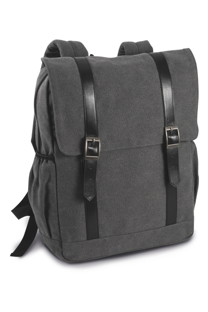 FLAP-TOP CANVAS BACKPACK - Washed Dark Grey - modelimageurl
