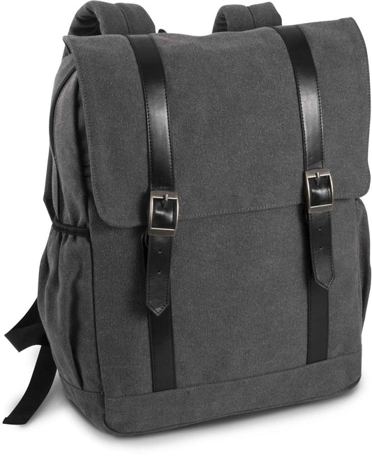 FLAP-TOP CANVAS BACKPACK - Washed Dark Grey - colorimageurl