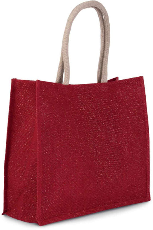 JUTE BEACH BAG - Cherry Red/Gold - Main
