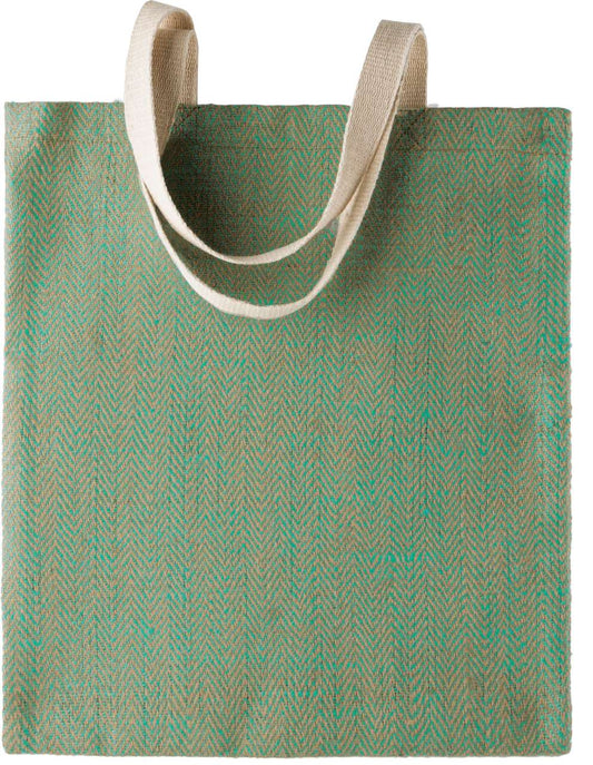 100% NATURAL YARN DYED JUTE BAG - Natural/Water Green - Main