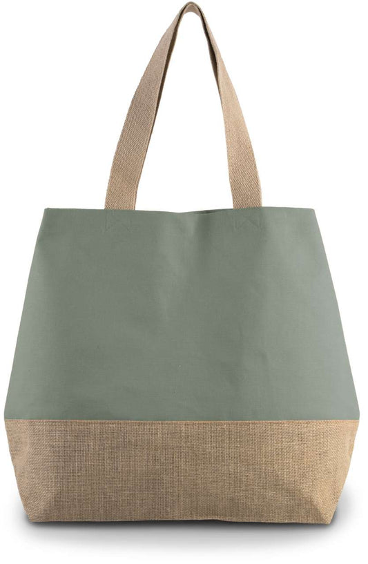 CANVAS & JUTE HOLD-ALL SHOPPER BAG - Dusty Light Green/Natural - colorimageurl