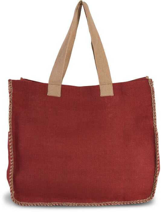 JUTE BAG WITH CONTRAST STITCHING - Arandano Red/Natural - Main