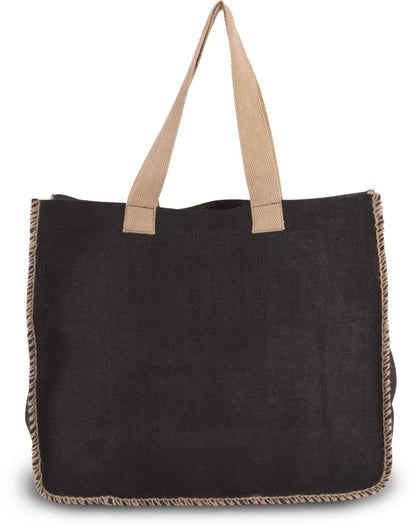 JUTE BAG WITH CONTRAST STITCHING - Black/Natural - Main