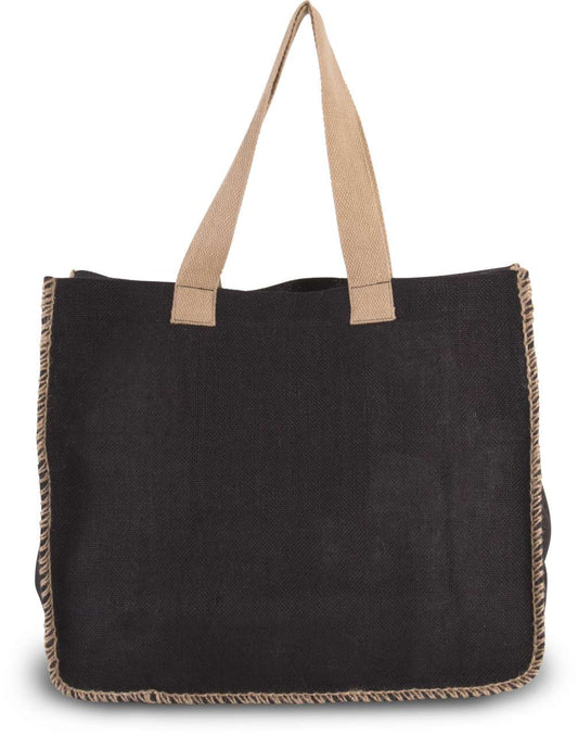 JUTE BAG WITH CONTRAST STITCHING - Black/Natural - Main