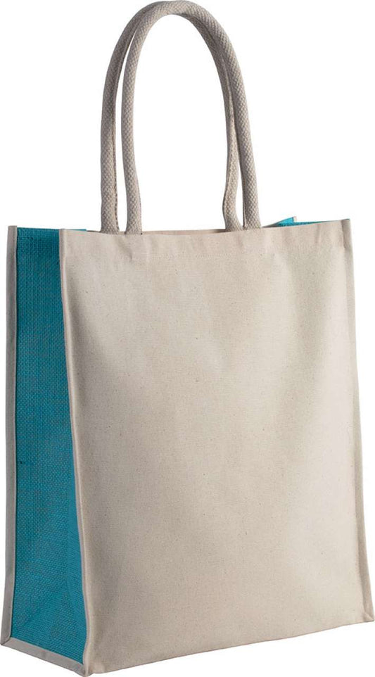 COTTON / JUTE TOTE BAG - 23 L - Natural/Turquoise - Main