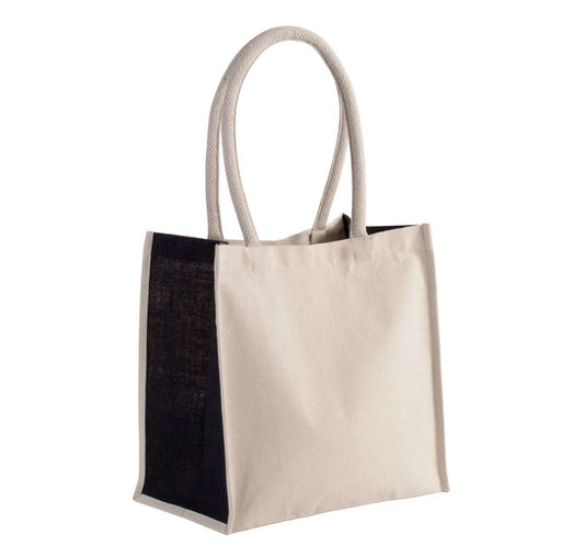 COTTON / JUTE TOTE BAG - 17 L - Natural/Black - Main