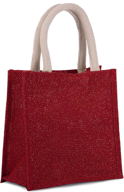 JUTE CANVAS TOTE - SMALL - Cherry Red/Gold - Main