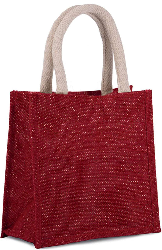 JUTE CANVAS TOTE - SMALL - Cherry Red/Gold - Main
