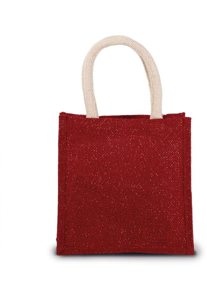 JUTE CANVAS TOTE - SMALL - Cherry Red/Gold - Additional