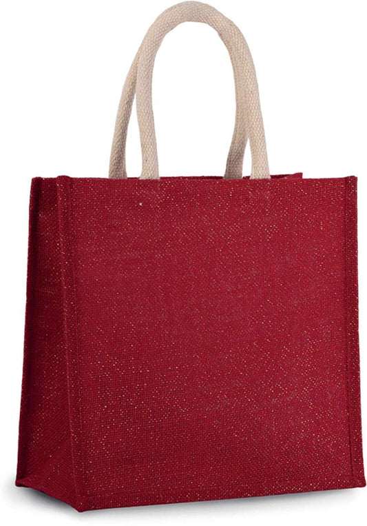 JUTE CANVAS TOTE - LARGE - Cherry Red/Gold - Main