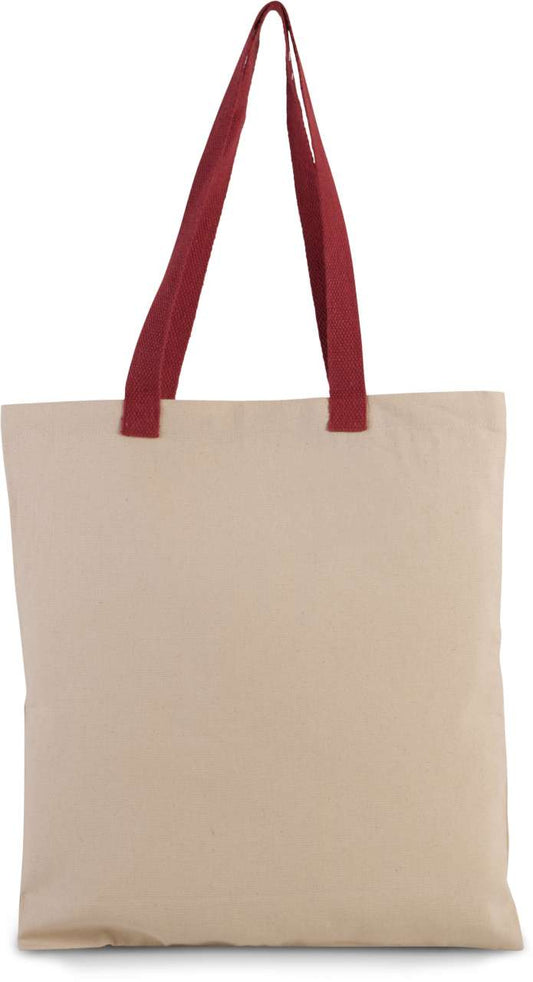 FLAT CANVAS SHOPPER WITH CONTRAST HANDLE - Natural/Cherry Red - Main