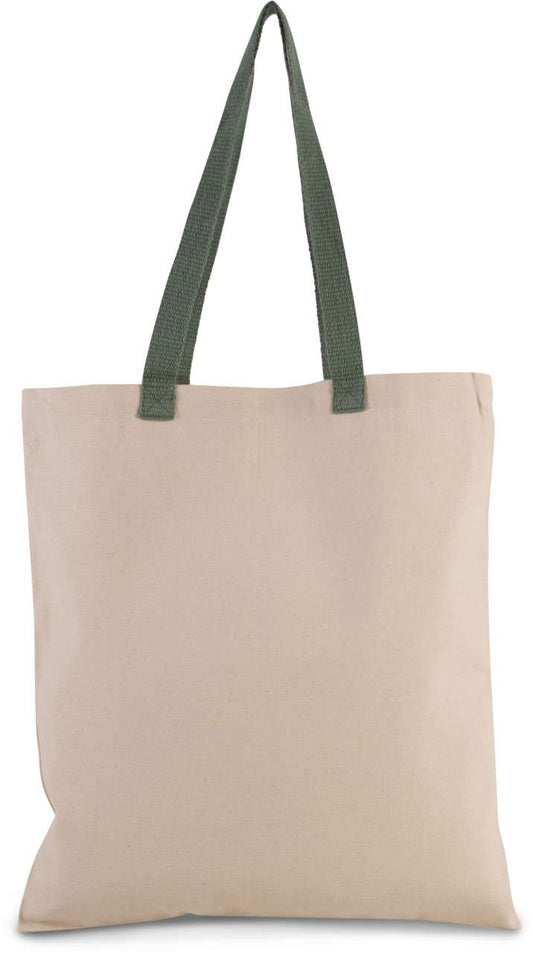FLAT CANVAS SHOPPER WITH CONTRAST HANDLE - Natural/Dusty Light Green - Main