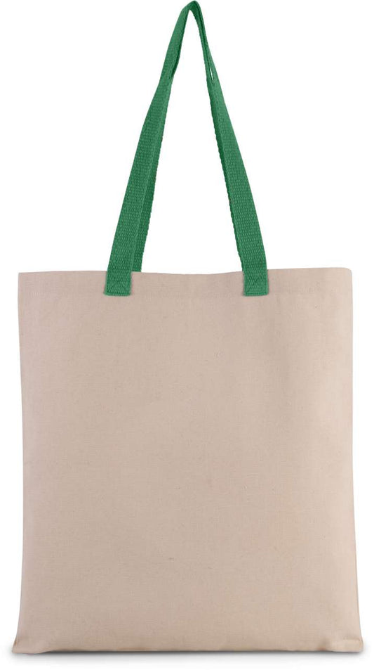 FLAT CANVAS SHOPPER WITH CONTRAST HANDLE - Natural/Kelly Green - Main