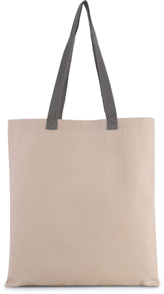 FLAT CANVAS SHOPPER WITH CONTRAST HANDLE - Natural/Steel Grey - Main
