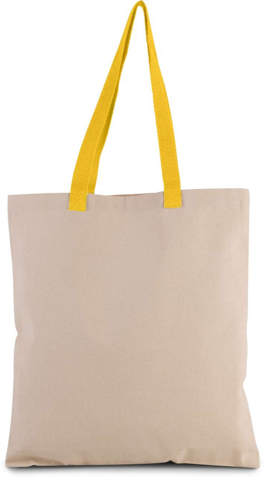 FLAT CANVAS SHOPPER WITH CONTRAST HANDLE - Natural/Yellow - Main