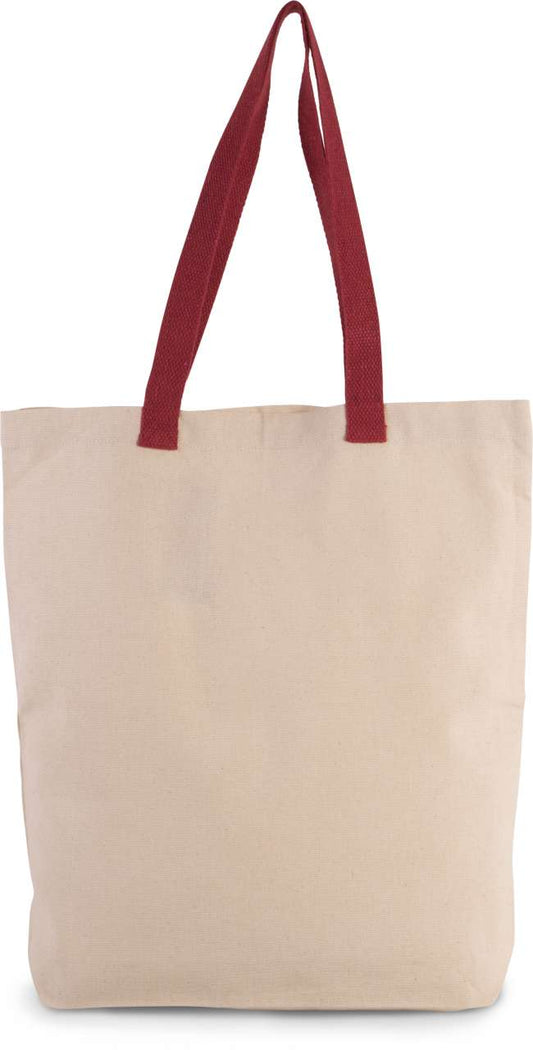 SHOPPER BAG WITH GUSSET AND CONTRAST COLOUR HANDLE - Natural/Cherry Red - Main