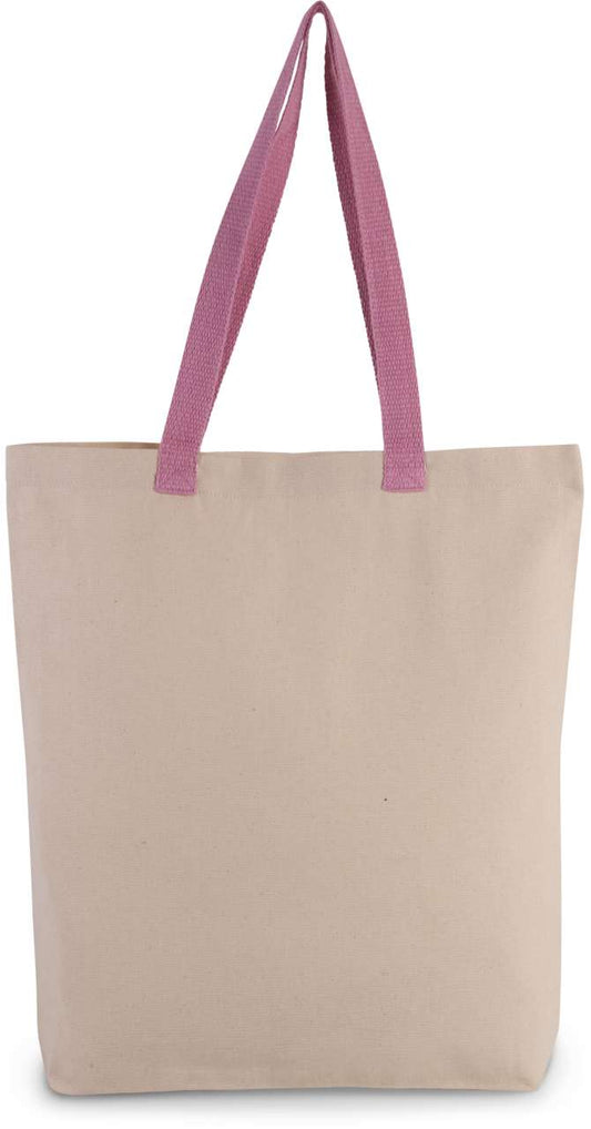 SHOPPER BAG WITH GUSSET AND CONTRAST COLOUR HANDLE - Natural/Dark Pink - Main