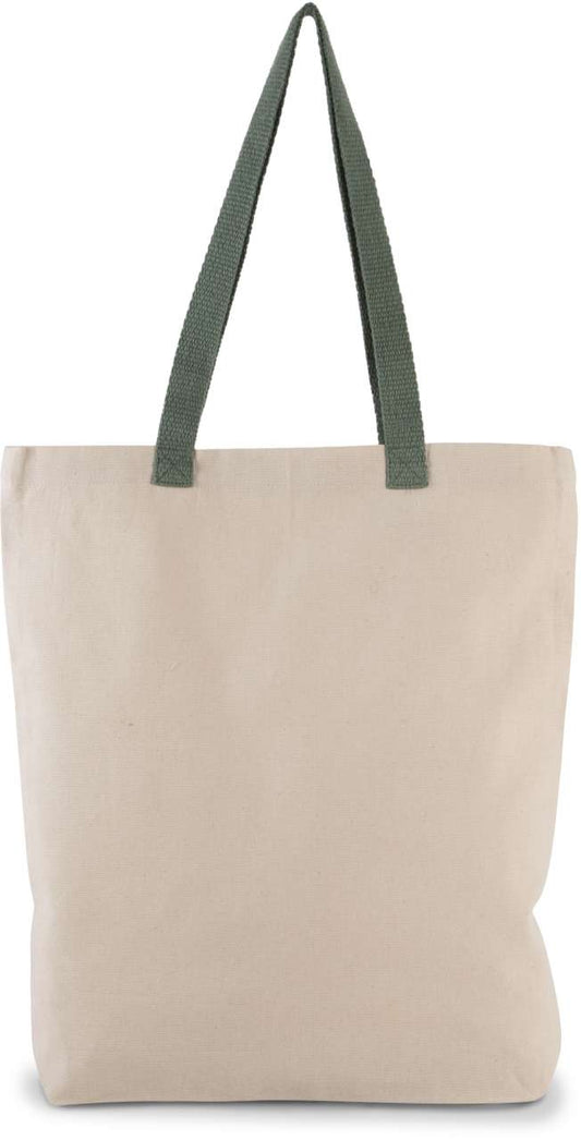 SHOPPER BAG WITH GUSSET AND CONTRAST COLOUR HANDLE - Natural/Dusty Light Green - Main