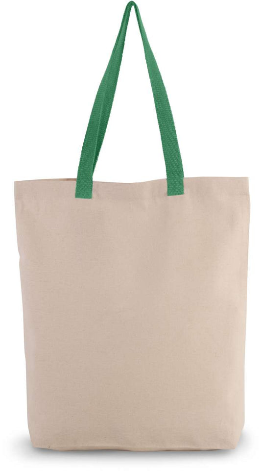 SHOPPER BAG WITH GUSSET AND CONTRAST COLOUR HANDLE - Natural/Kelly Green - Main
