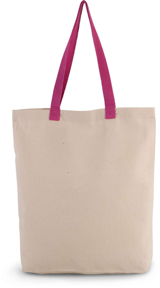 SHOPPER BAG WITH GUSSET AND CONTRAST COLOUR HANDLE - Natural/Magenta - Main
