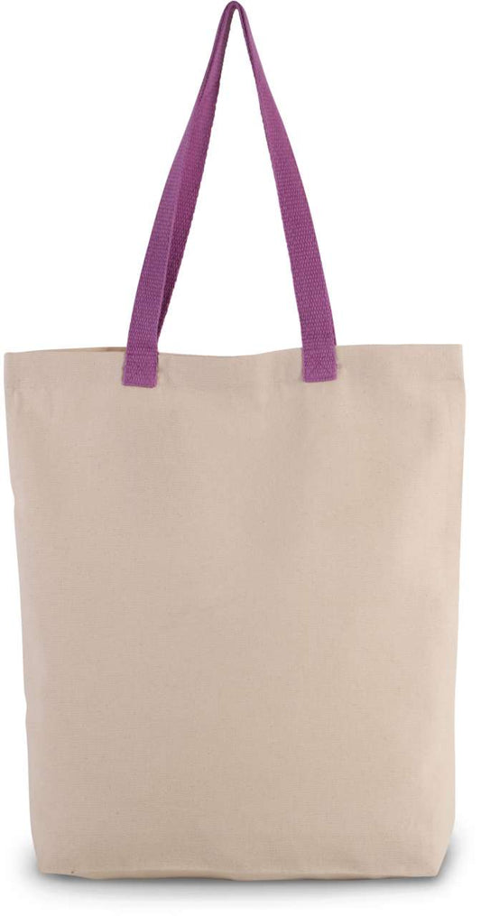 SHOPPER BAG WITH GUSSET AND CONTRAST COLOUR HANDLE - Natural/Radiant Orchid - Main