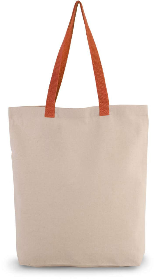 SHOPPER BAG WITH GUSSET AND CONTRAST COLOUR HANDLE - Natural/Spicy Orange - Main