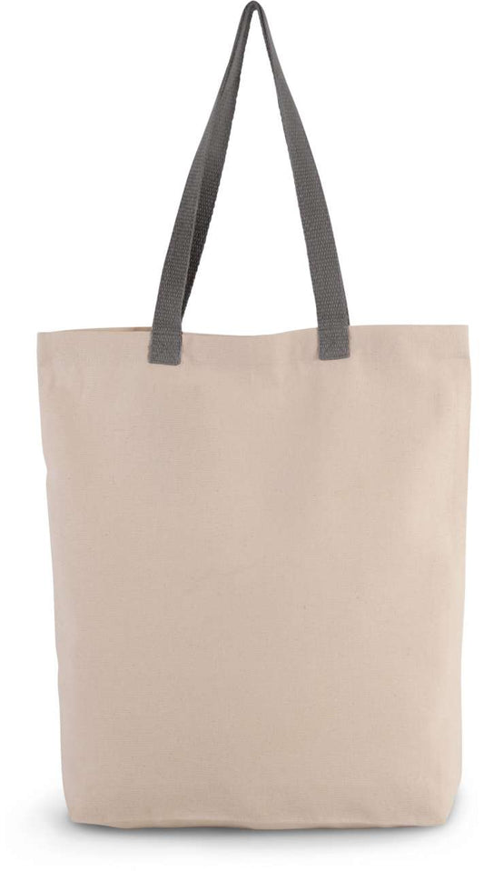 SHOPPER BAG WITH GUSSET AND CONTRAST COLOUR HANDLE - Natural/Steel Grey - Main