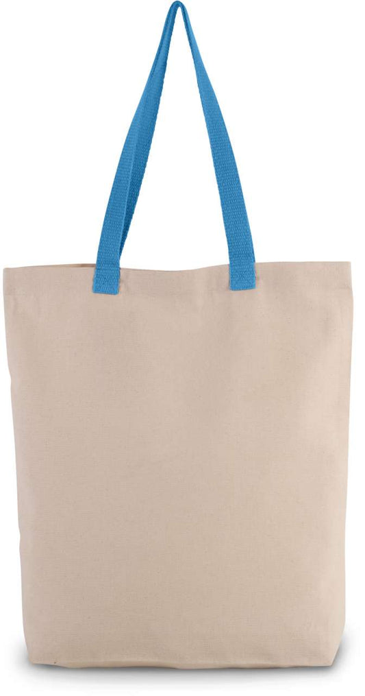 SHOPPER BAG WITH GUSSET AND CONTRAST COLOUR HANDLE - Natural/Surf Blue - Main