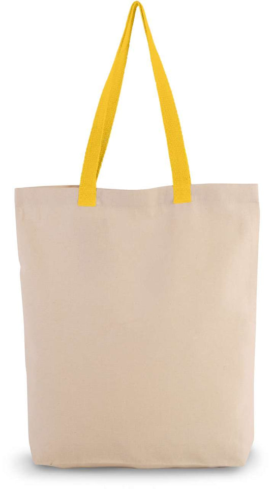 SHOPPER BAG WITH GUSSET AND CONTRAST COLOUR HANDLE - Natural/Yellow - Main