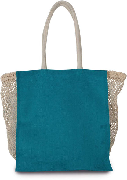 SHOPPING BAG WITH MESH GUSSET - Turquoise/Natural - colorimageurl