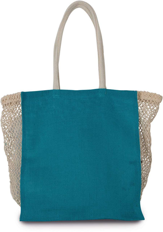 SHOPPING BAG WITH MESH GUSSET - Turquoise/Natural - colorimageurl