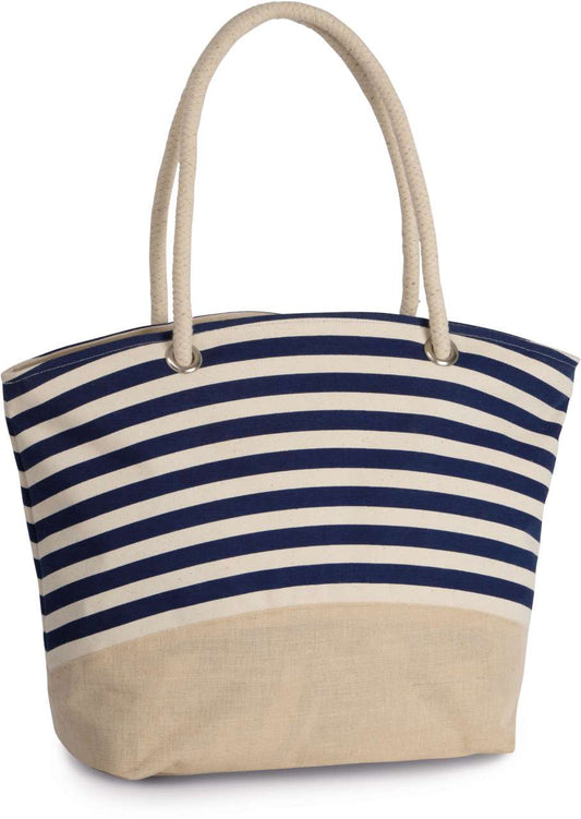 JUTE CANVAS DUFFEL SHOPPING BAG - Natural/Navy - colorimageurl