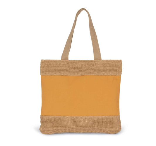 SHOPPING BAG IN COTTON AND WOVEN JUTE THREADS - Cumin Yellow/Natural - Main