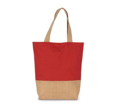 SHOPPING BAG IN COTTON AND BONDED JUTE THREADS - Arandano Red/Natural - Main