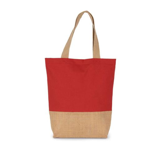 SHOPPING BAG IN COTTON AND BONDED JUTE THREADS - Arandano Red/Natural - Main