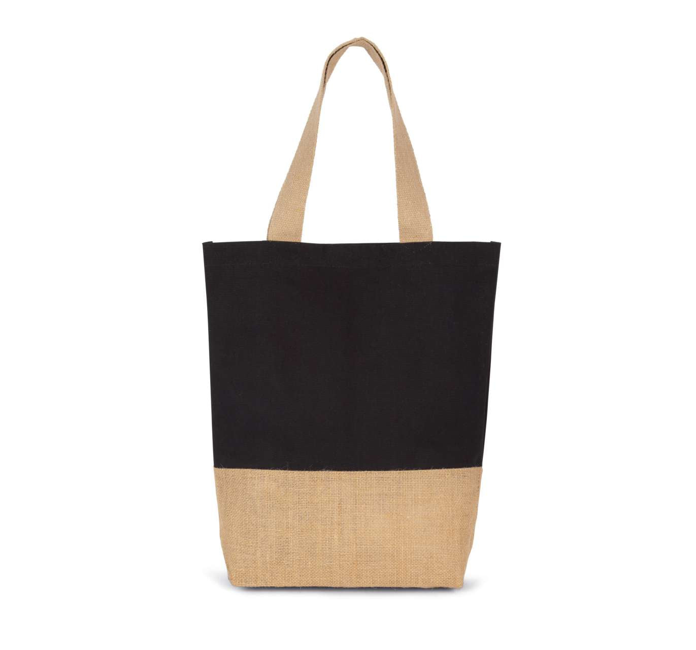 SHOPPING BAG IN COTTON AND BONDED JUTE THREADS - Black/Natural - Main