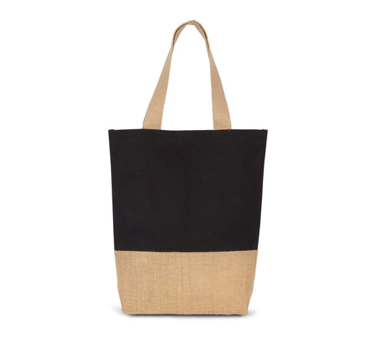SHOPPING BAG IN COTTON AND BONDED JUTE THREADS - Black/Natural - Main