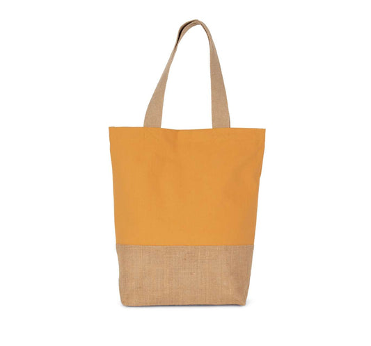 SHOPPING BAG IN COTTON AND BONDED JUTE THREADS - Cumin Yellow/Natural - Main